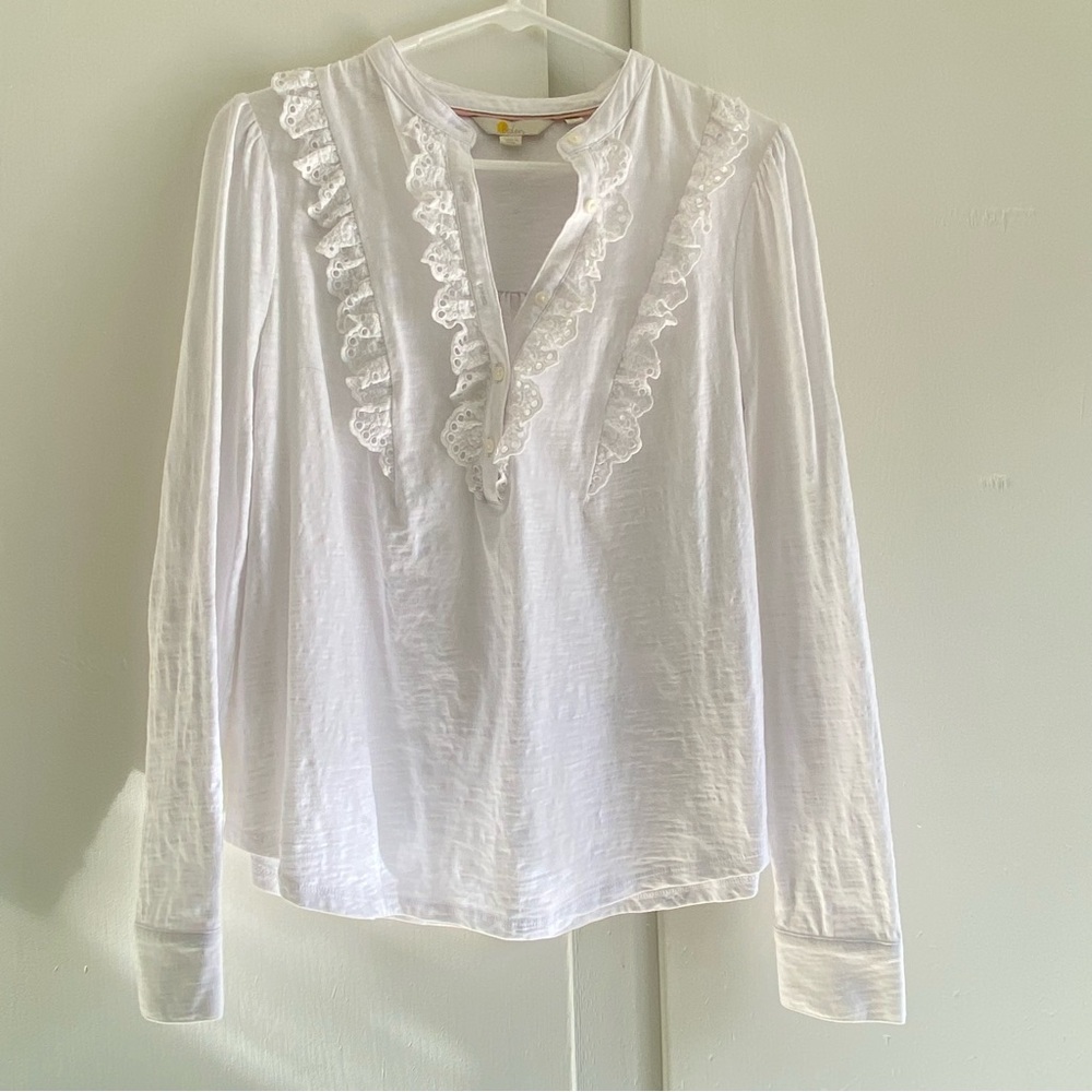 Boden White Eyelet Lace Ruffle Cotton Romantic Lightweight Effortless Boho 12